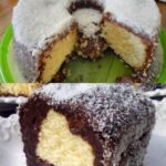 Bolo com cobertura de coco e chocolate